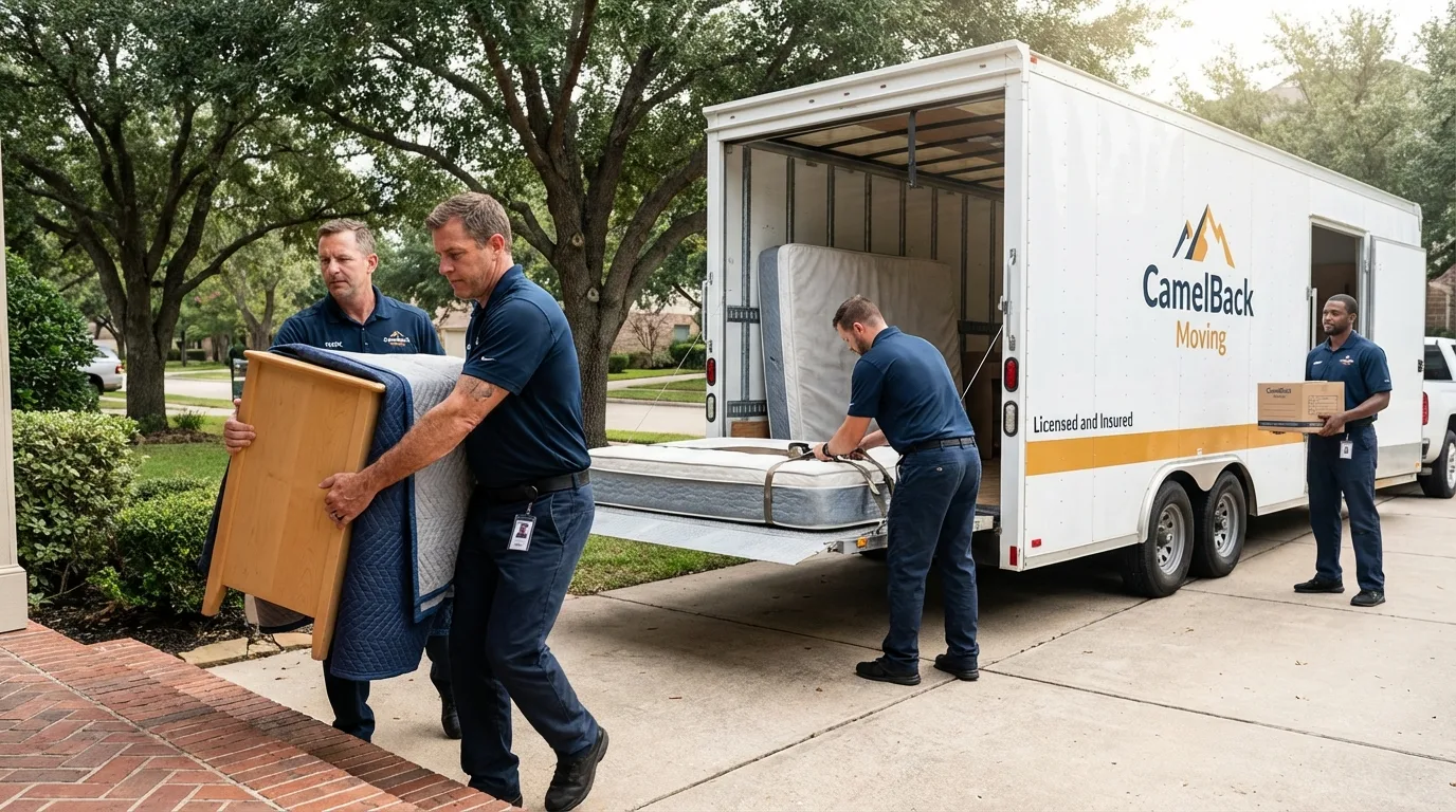 Crew loading residential truck for cross-state move from Jesup, GA