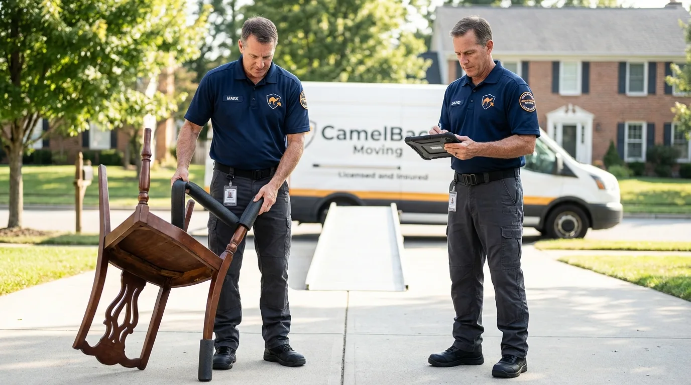 Movers inspecting furniture for damage prevention before loading in Jesup, GA